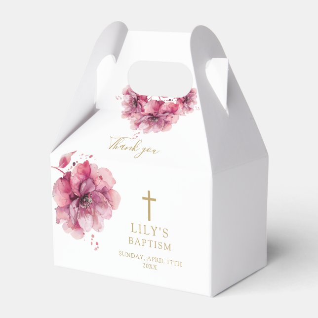 Elegant Dusty Rose Watercolor Floral Baptism Favour Box (Front Side)