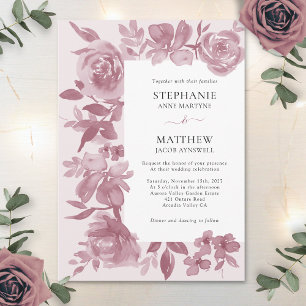 Elegant Dusty Rose Watercolor Floral Wedding Invitation