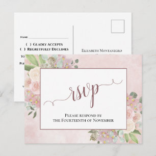 Elegant Dusty Rose Watercolor Floral Wedding RSVP Postcard