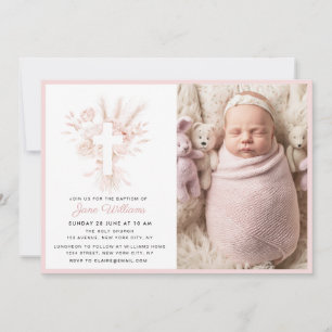Elegant dusty rose watercolor florals Baptism Invitation