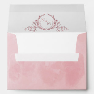 Elegant Dusty Rose Watercolor Monogram Wedding Env Envelope