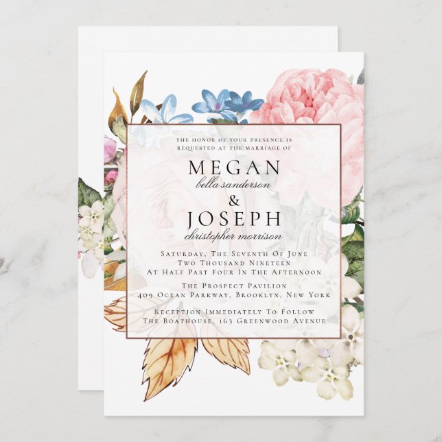 Elegant Dusty Rose Wedding Invitation (Front/Back)