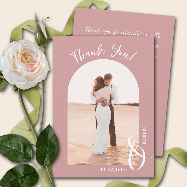Elegant Dusty Rose Wedding Photo Thank You Card (Creator Uploaded)