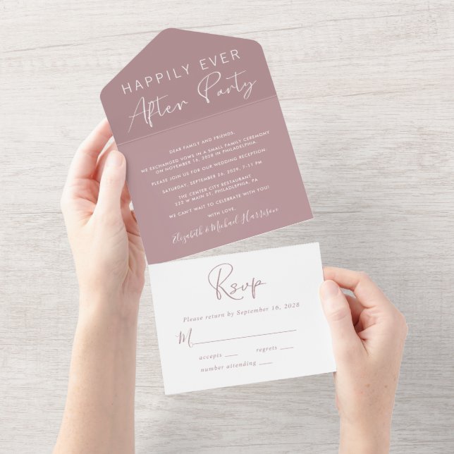 Elegant Dusty Rose Wedding Reception All In One Invitation (Tearaway)