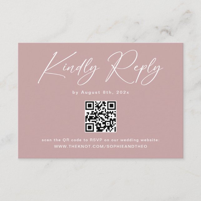 Elegant Dusty Rose Wedding RSVP Qr Code Enclosure Card (Front)