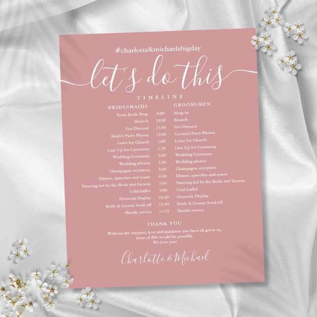 Elegant Dusty Rose Wedding Schedule Timeline (Elegant Dusty Rose Wedding Schedule Timeline)