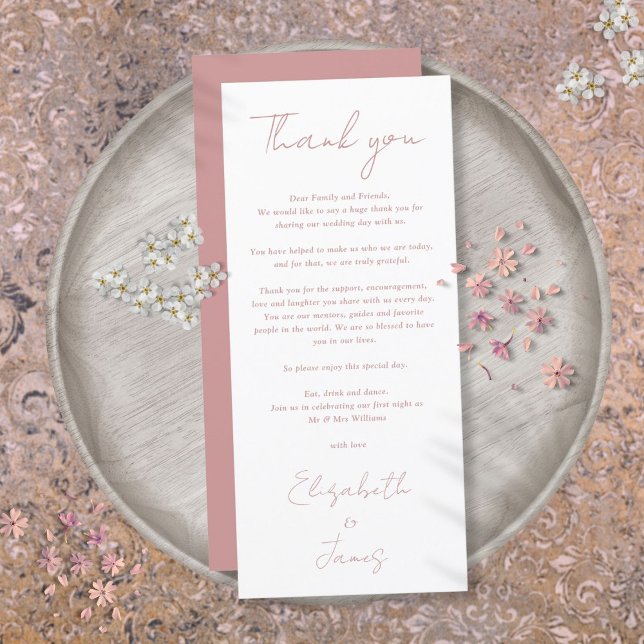 Elegant Dusty Rose Wedding Thank You Place Card (Elegant Dusty Rose Wedding Thank You Place Card)