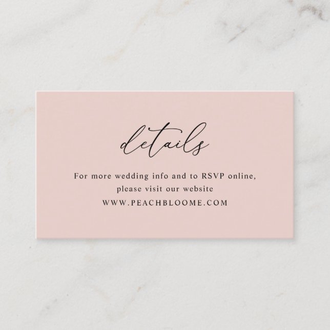 Elegant Dusty Rose Wedding Website Details Card (Front)