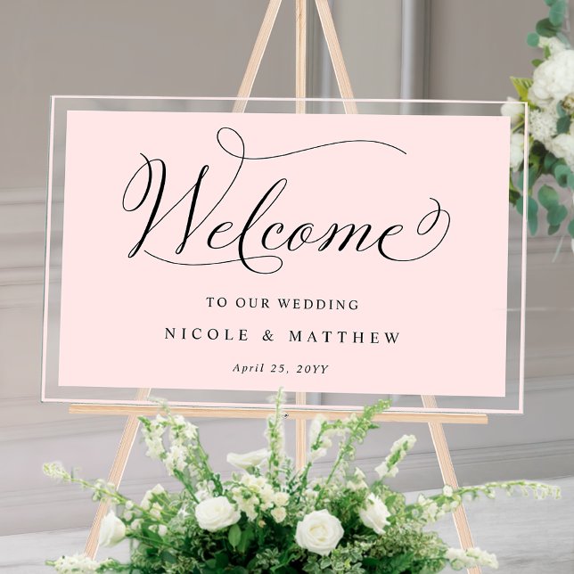 Elegant Dusty Rose Wedding Welcome Acrylic Sign (Creator Uploaded)