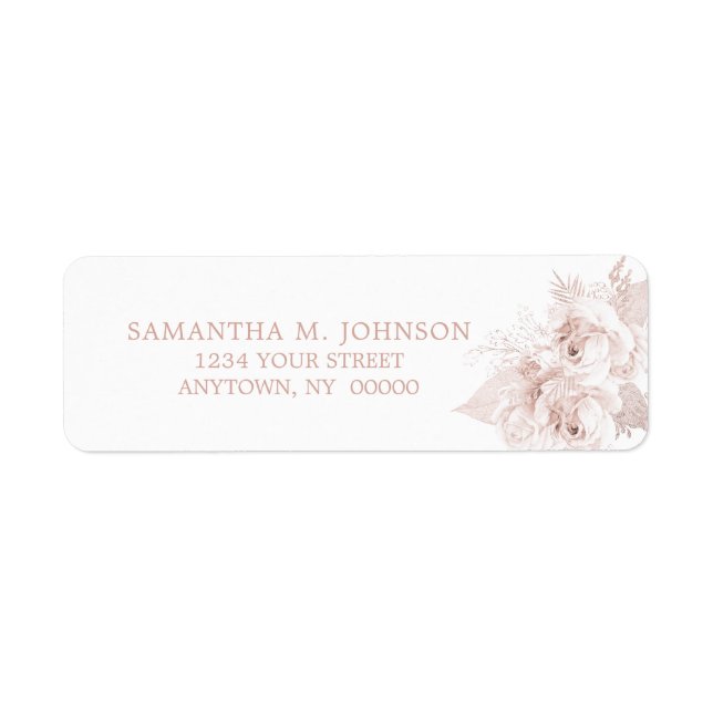 Elegant Dusty Rose White Floral Return Address Label (Front)
