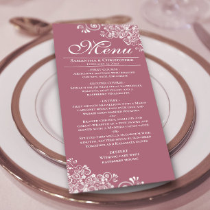 Elegant Dusty Rose & White Frilly Corners Wedding Menu