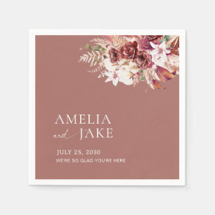 Elegant Dusty Rosewood Floral Wedding Napkin