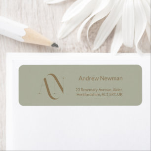 Elegant Dusty Sage and Gold Monogram  Return Address Label