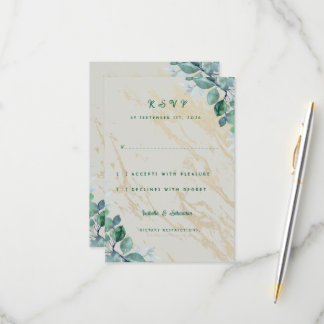 Elegant Dusty Sage Green Eucalyptus & Gold Marble RSVP Card