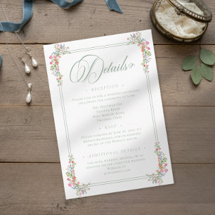 Elegant Dusty Sage Pastel Wildflower Crest Wedding Enclosure Card