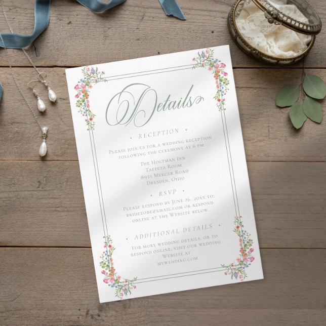 Elegant Dusty Sage Pastel Wildflower Crest Wedding Enclosure Card (Creator Uploaded)