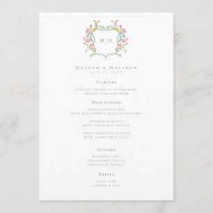 Elegant Dusty Sage Pastel Wildflower Crest Wedding Menu