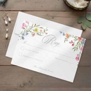 Elegant Dusty Sage Pastel Wildflower Crest Wedding RSVP Card