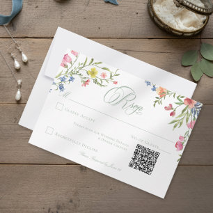 Elegant Dusty Sage Pastel Wildflower Crest Wedding RSVP Card