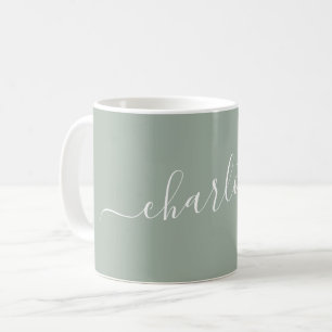 Elegant Dusty Sage Script Modern Name Personalised Coffee Mug