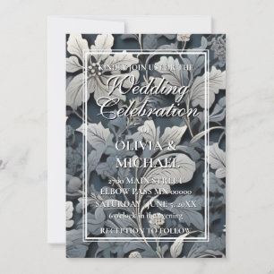 Elegant dusty silver white gray floral Wedding Invitation