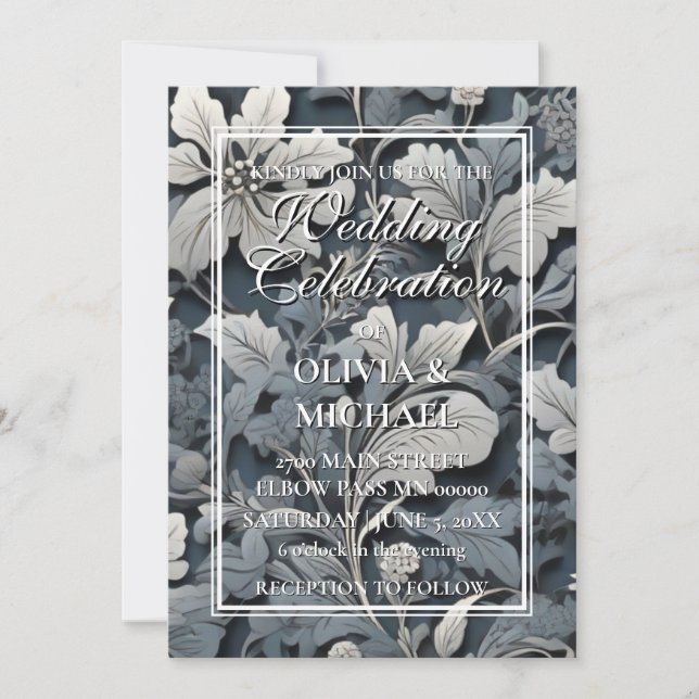 Elegant dusty silver white grey floral Wedding Invitation (Front)