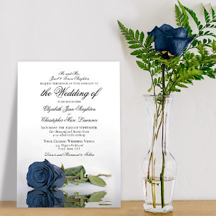 Elegant Dusty Steel Blue Grey Rose Formal Wedding Invitation
