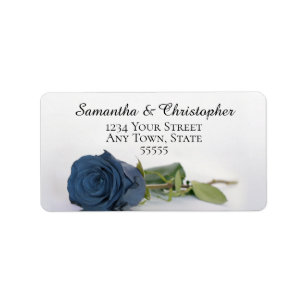 Elegant Dusty Steel Blue Rose Wedding Address Label
