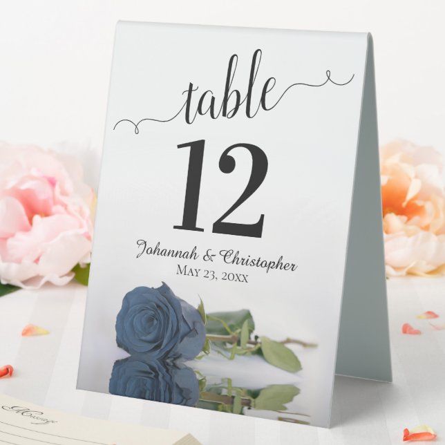 Elegant Dusty Steel Blue Rose Wedding Table Number (In SItu (Wedding))