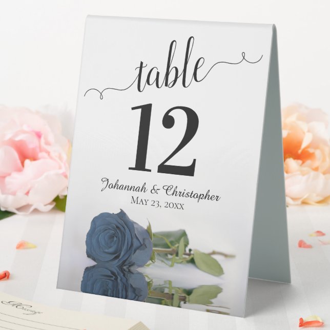 Elegant Dusty Steel Blue Rose Wedding Table Number (In SItu (Wedding))