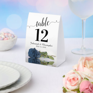 Elegant Dusty Steel Blue Rose Wedding Table Number