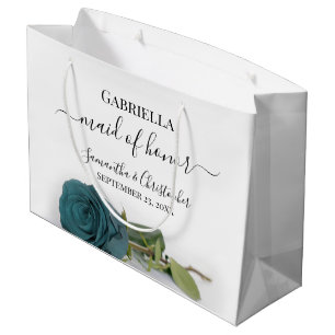 Elegant Dusty Teal Rose Maid of Honour Wedding Large Gift Bag
