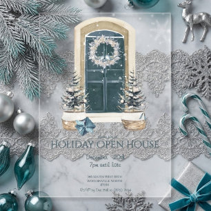 Elegant Dusty Teal Winter Holiday Open House  Acrylic Invitations