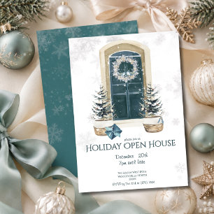 Elegant Dusty Teal Winter Holiday Open House  Invitation