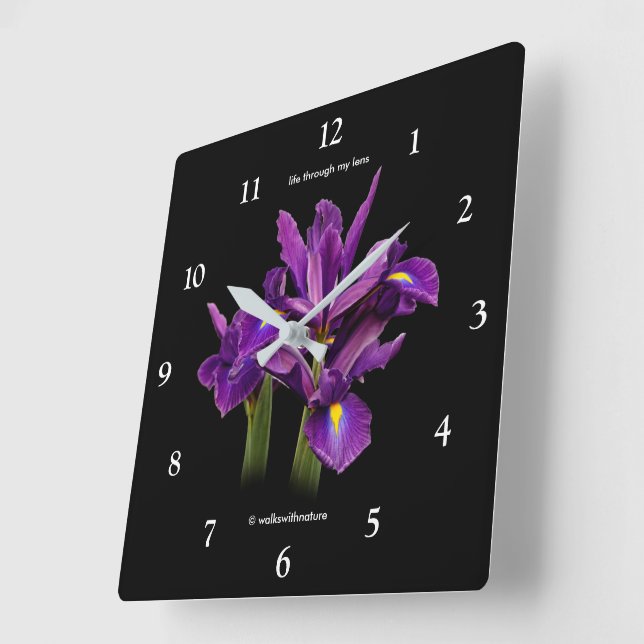 Elegant Dutch Iris Purple Sensation Flower Square Wall Clock (Angle)