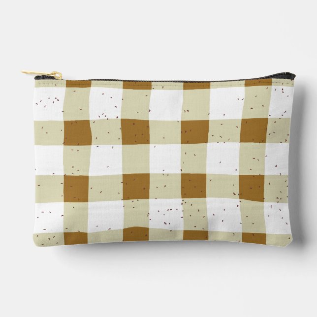 Elegant earth tone plaid pattern Natural Brown  Accessory Pouch (Front)