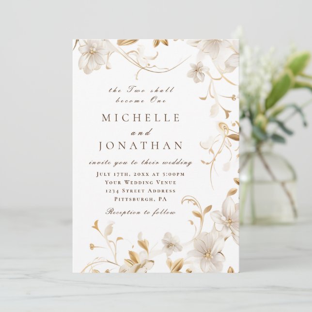 Elegant Earth Tones Floral Christian Bible Verse Invitation (Standing Front)