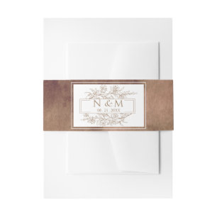 Elegant Earth Tones Watercolor Monogrammed Wedding Invitation Belly Band