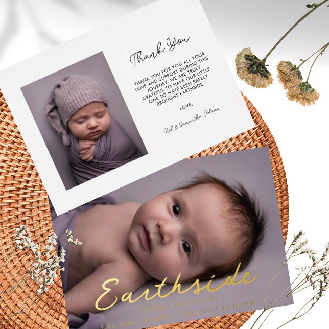 Elegant Earthside Script Baby Announcement (Creator Uploaded)