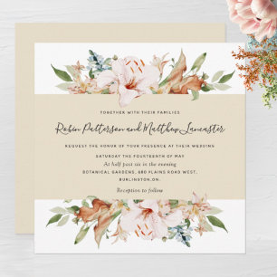 Elegant Earthy Blooms Butter Beige Square Wedding Invitation