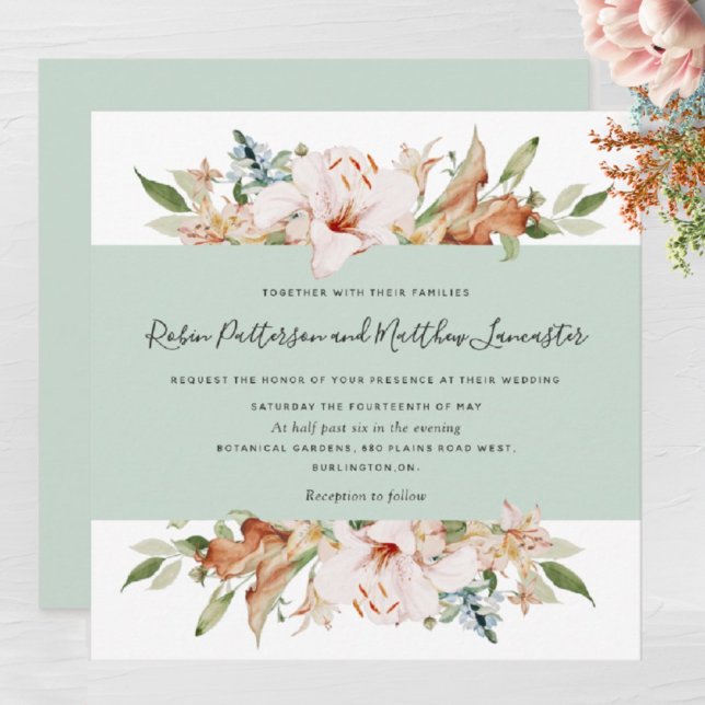 Elegant Earthy Blooms Sage Green Square Wedding In Invitation (Creator Uploaded)