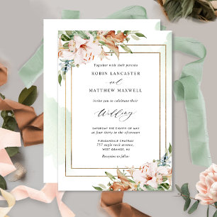 Elegant Earthy Floral and Green Watercolor Wedding Invitation