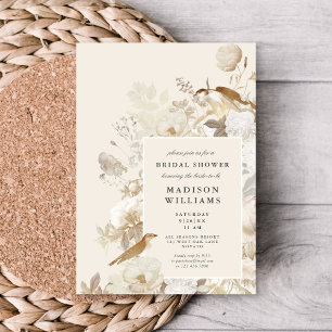 Elegant Earthy Floral Chic Cream Bridal Shower Invitation