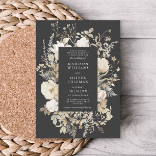Elegant Earthy Floral Chic Dark Grey Wedding Invitation