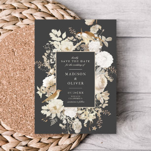 Elegant Earthy Floral Chic Wedding Save The Date Invitation