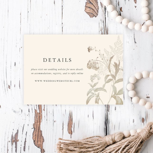 Elegant Earthy Floral Cream Wedding Details  Enclosure Card (Creator Uploaded)