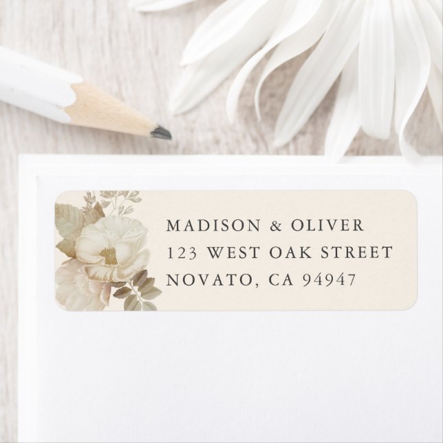 Elegant Earthy Floral Cream Wedding Return Address Label (Insitu)