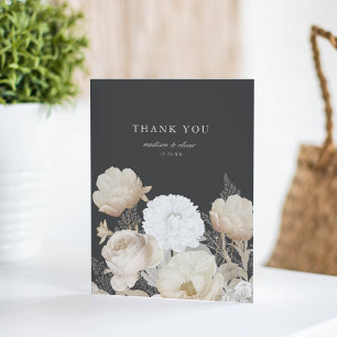 Elegant Earthy Floral Dark Grey Chic Wedding Thank You Card