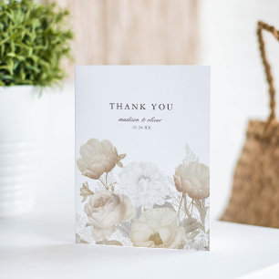 Elegant Earthy Floral White Chic Wedding Thank You Card