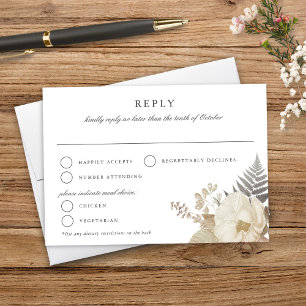 Elegant Earthy Floral White Wedding RSVP Card